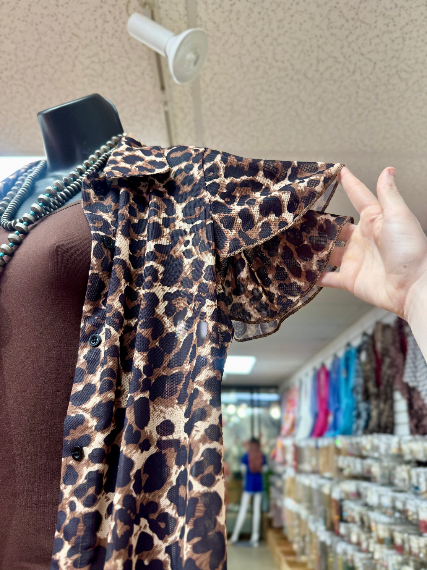 Mesh Leopard Button Down