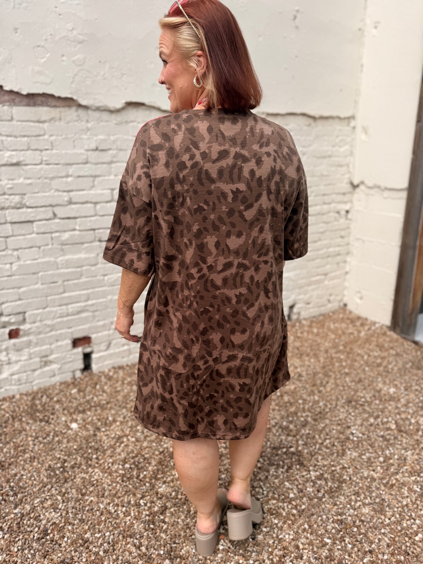 Leopard Contrast Stripe Mini T-Shirt Dress