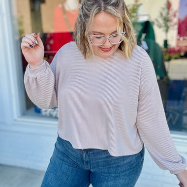 Sabrina Ribbed Top In Taupe