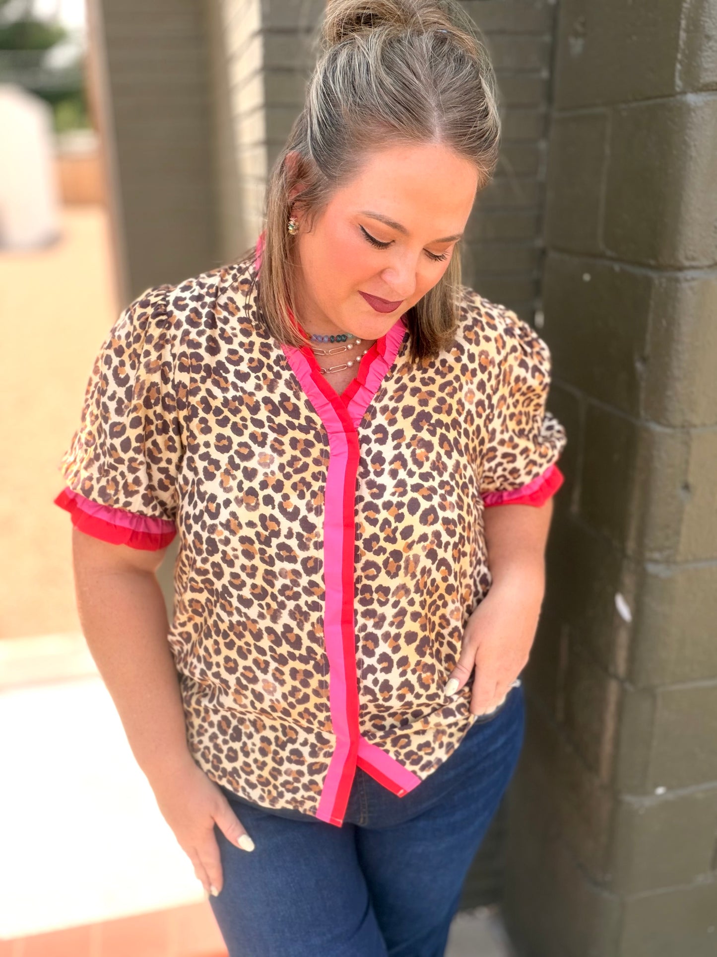 Deidre Animal Print Button Up Top