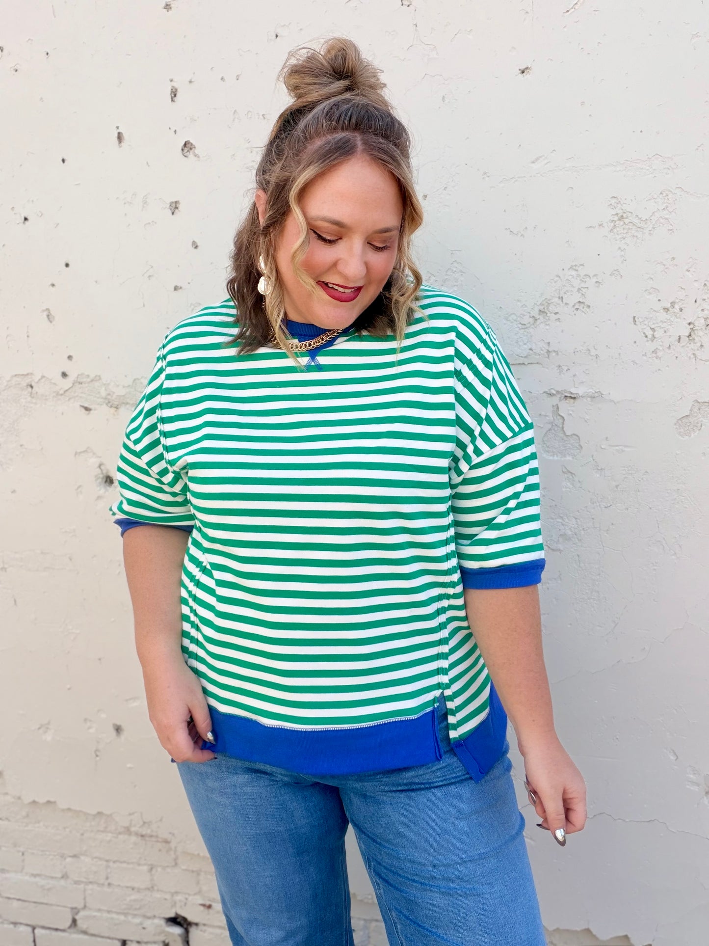 Sarah Oversized Striped Top in Green