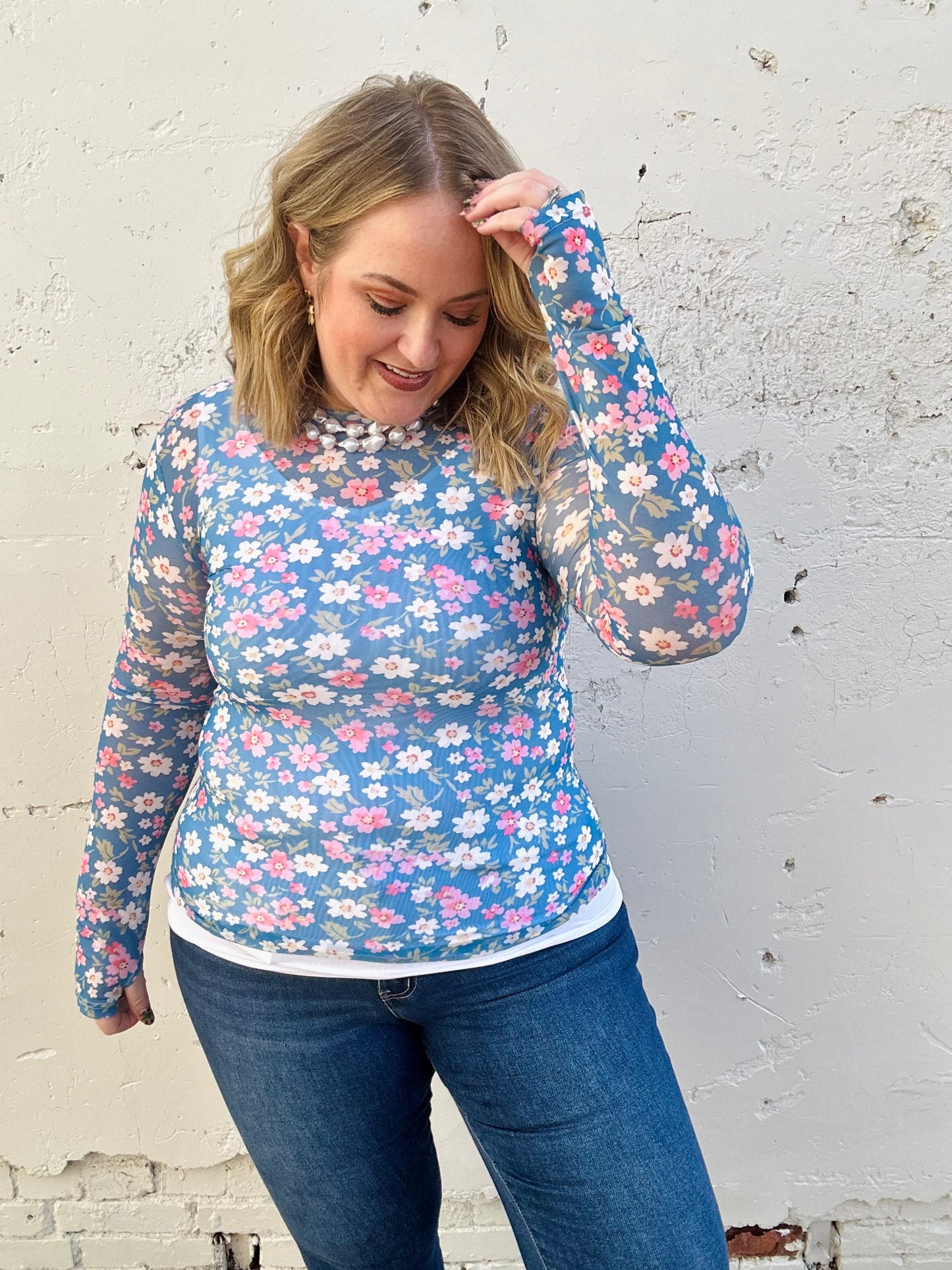 Bloom & Blue Mesh Top