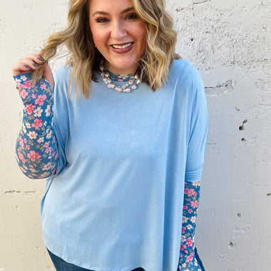 Anna Oversized Spring Tunic Top In Blue