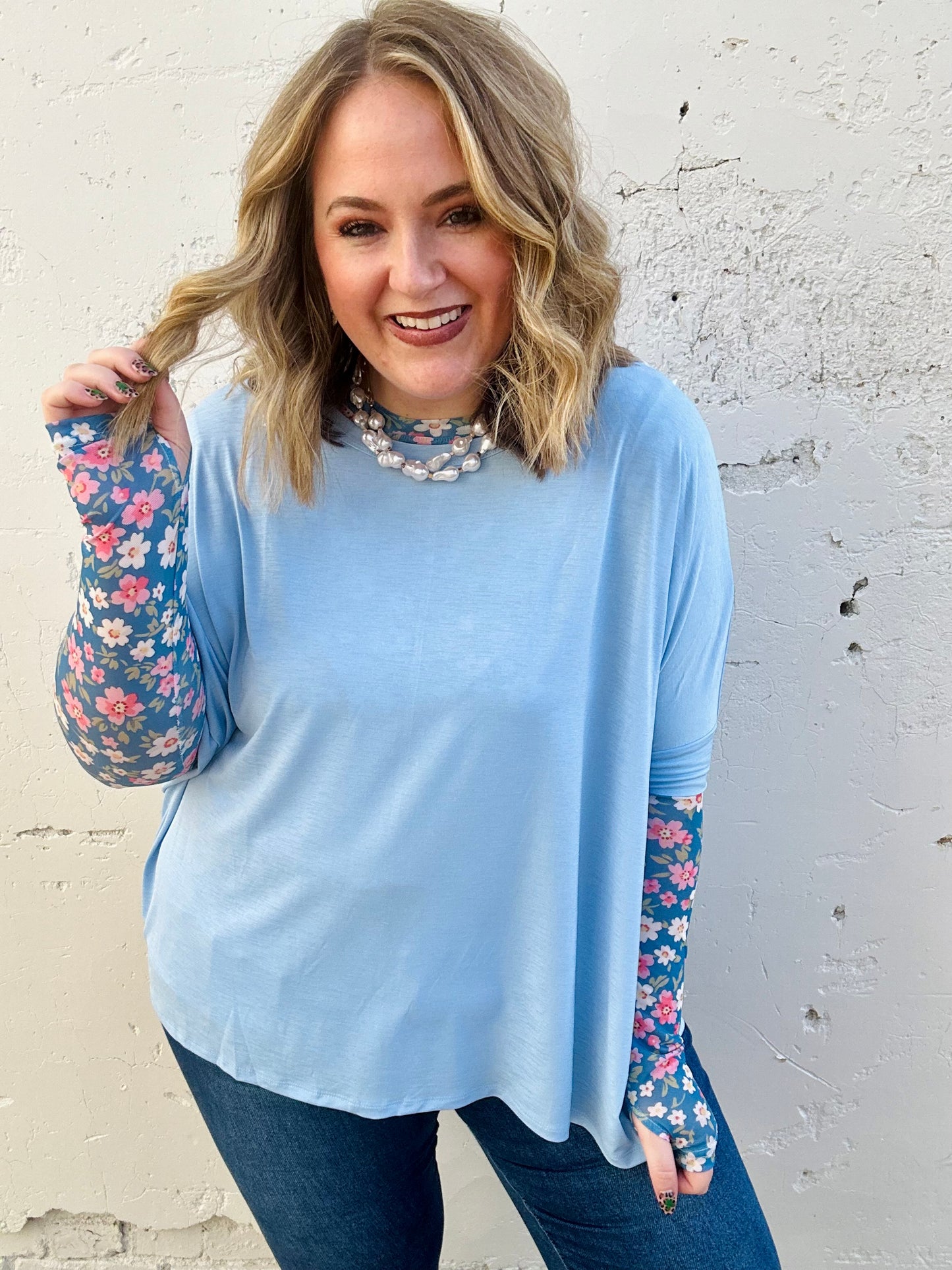 Anna Oversized Spring Tunic Top In Blue