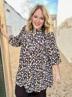 Floral Corduroy Puff Sleeve Babydoll Dress