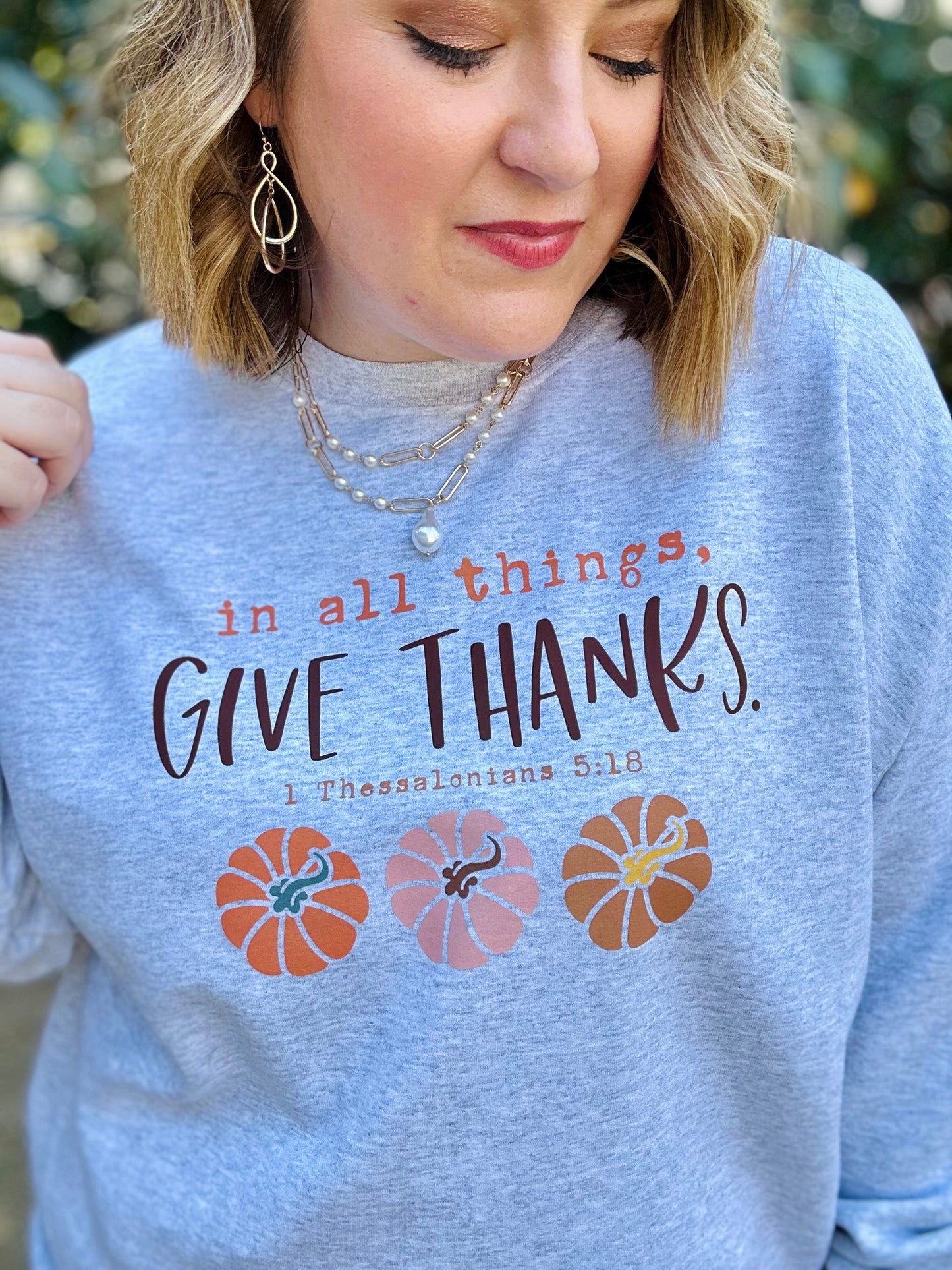 Give Thanks Sweatshirt on Gray