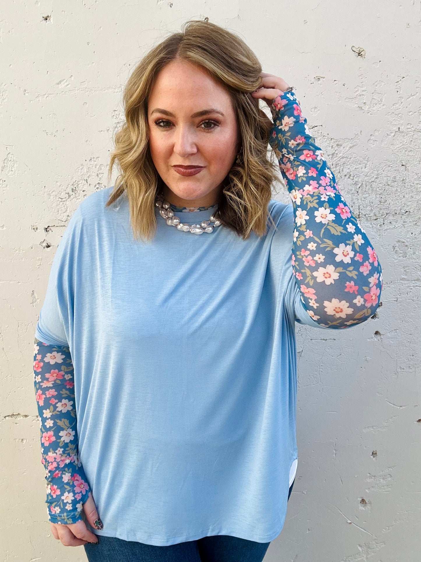 Anna Oversized Spring Tunic Top In Blue