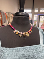 Pink Beaded Charm Necklace