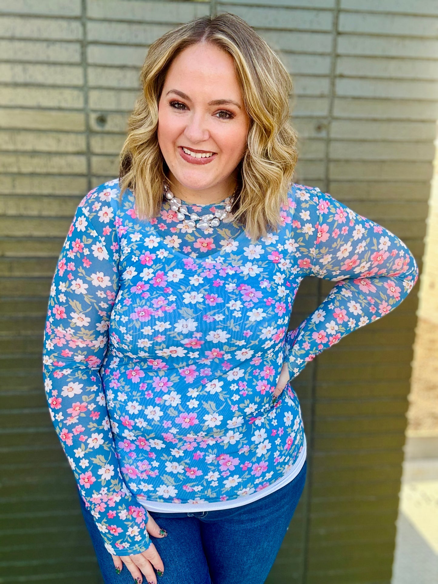 Bloom & Blue Mesh Top