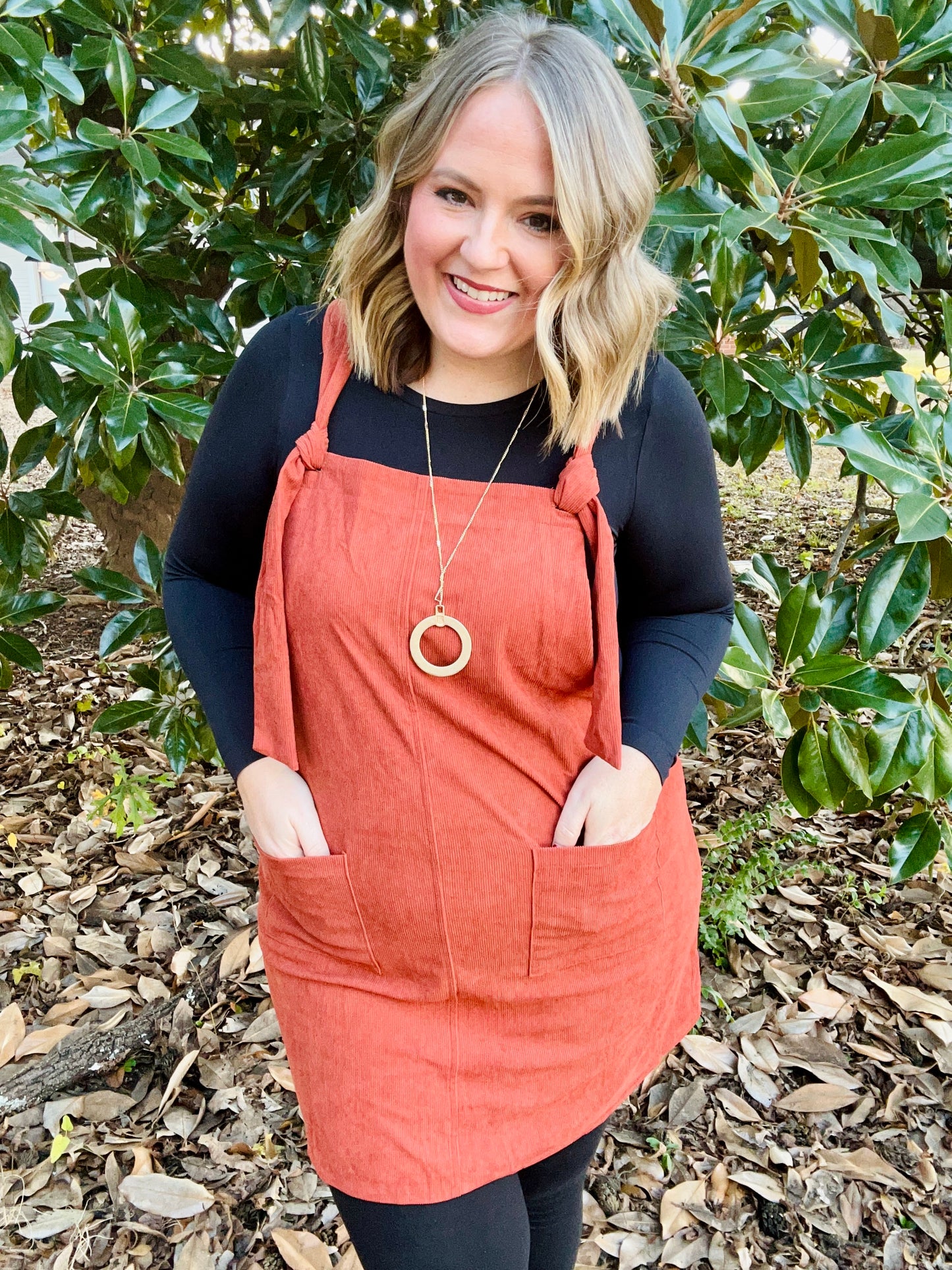 Marilyn Corduroy Overall Dress in Rust