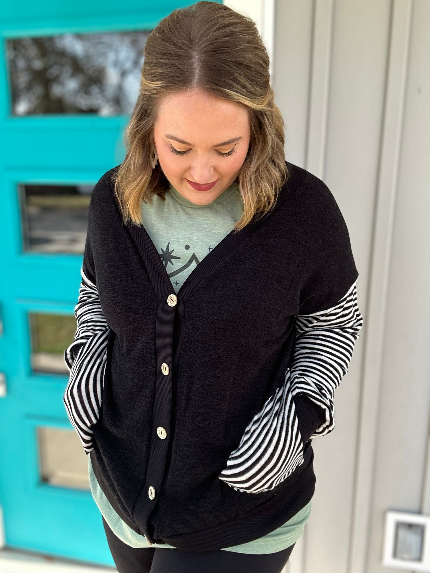 Pam Striped Sleeve Cardigan