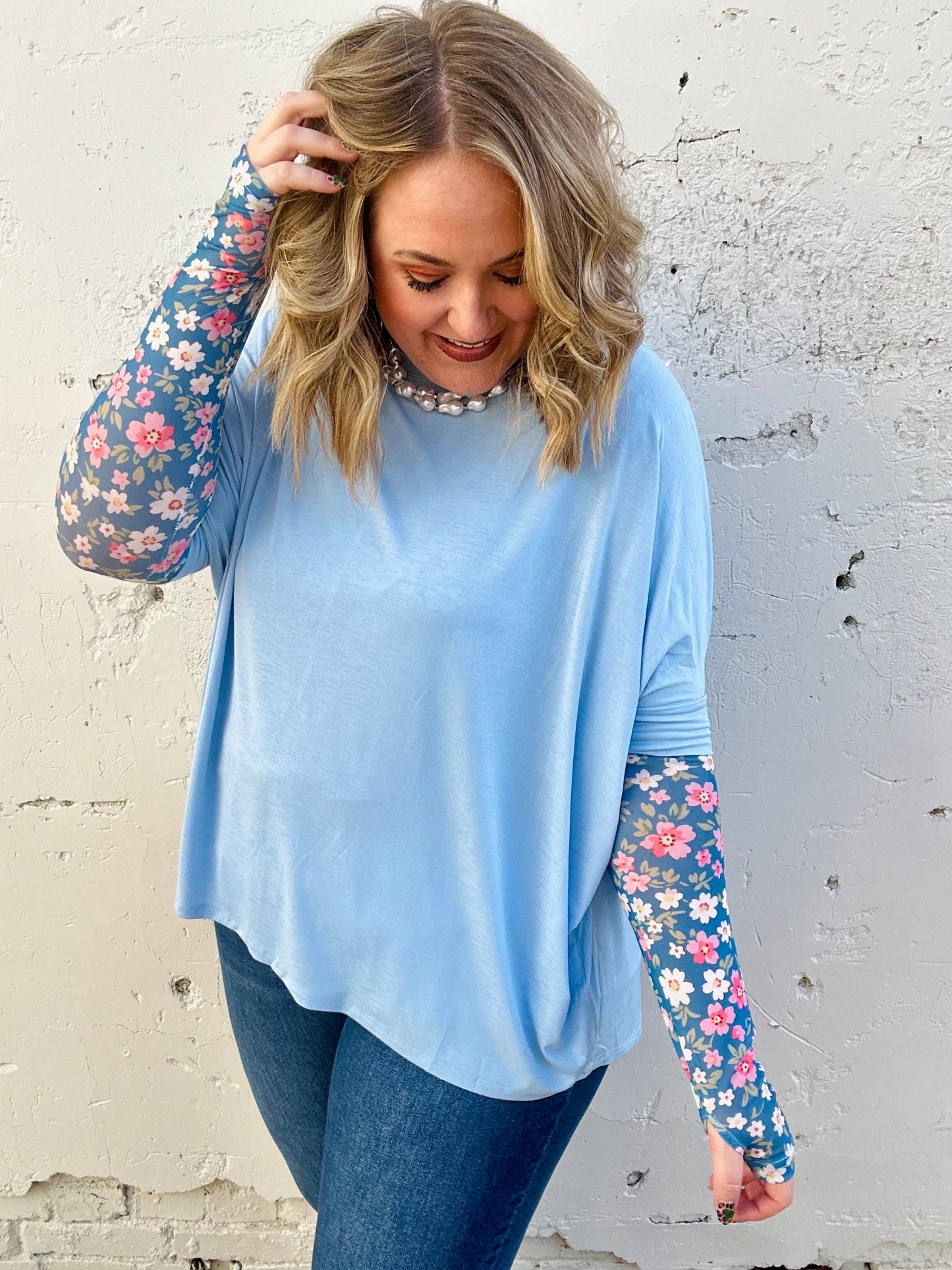 Anna Oversized Spring Tunic Top In Blue