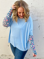 Anna Oversized Spring Tunic Top In Blue