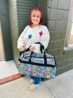 Black Daisy Floral Canvas Duffle Bag