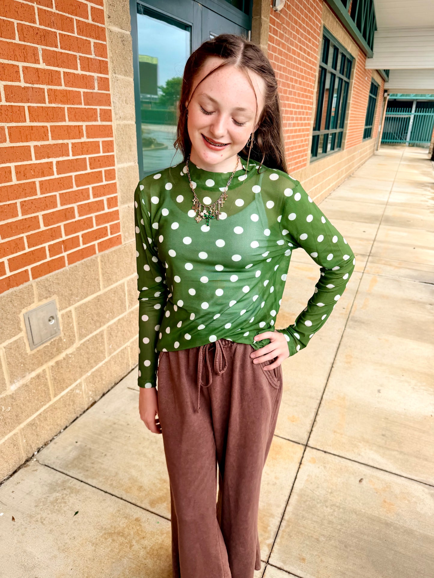 Green and White Polka Dot Mesh