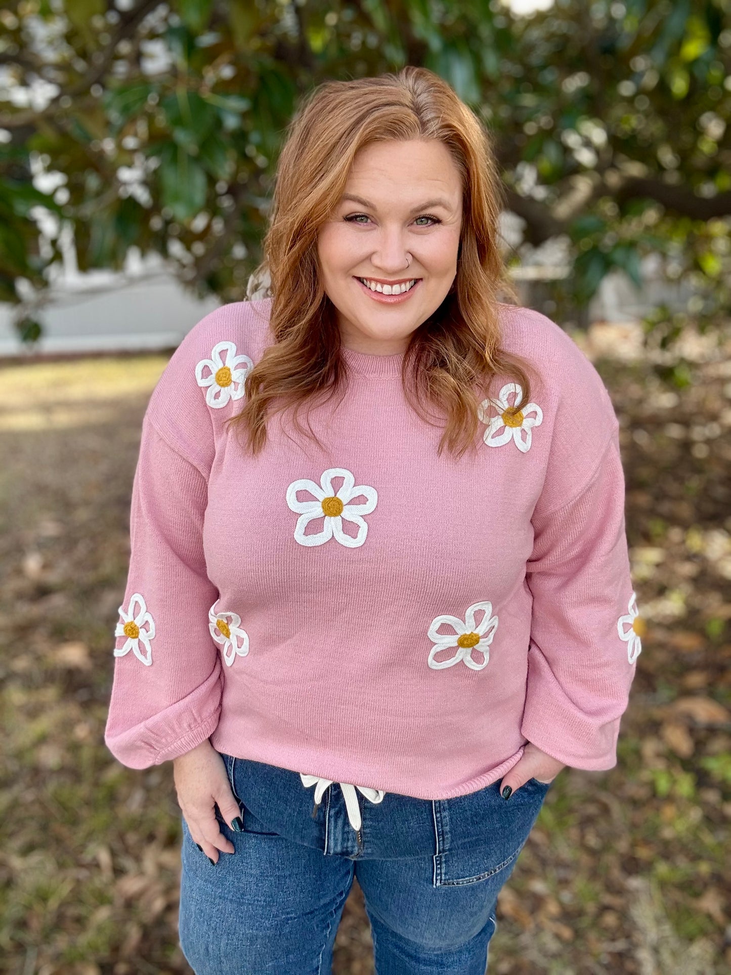 Anne Daisy Knit Sweater in Pink