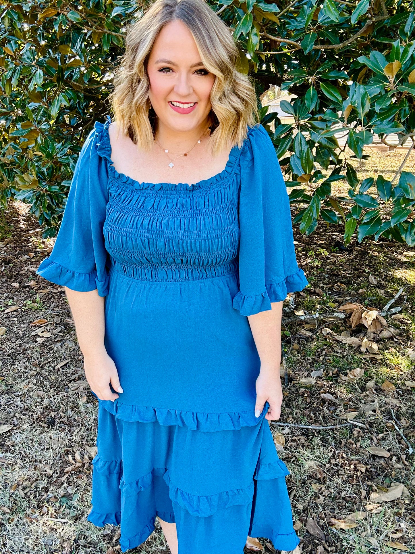 Lisa Teal Tiered Dress