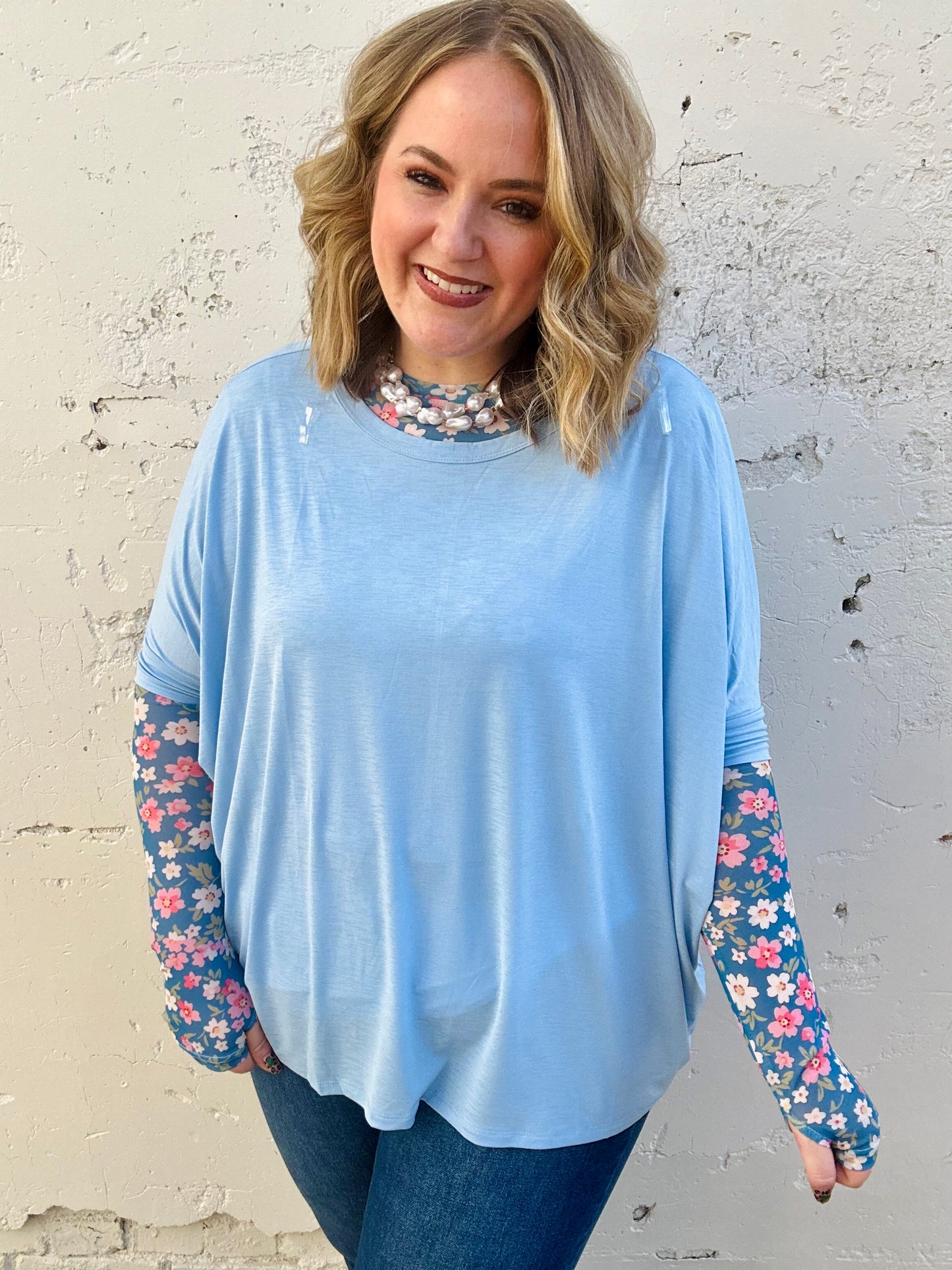 Anna Oversized Spring Tunic Top In Blue