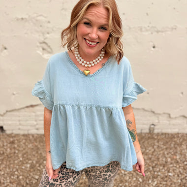 Reba Double V Neck Denim Top