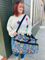 Black Daisy Floral Canvas Duffle Bag