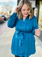 Tina Texture Satin Shirt Dress in Blue