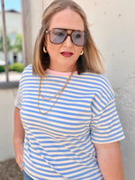Stripe Contrast Crew Neck Drop Shoulder Tee
