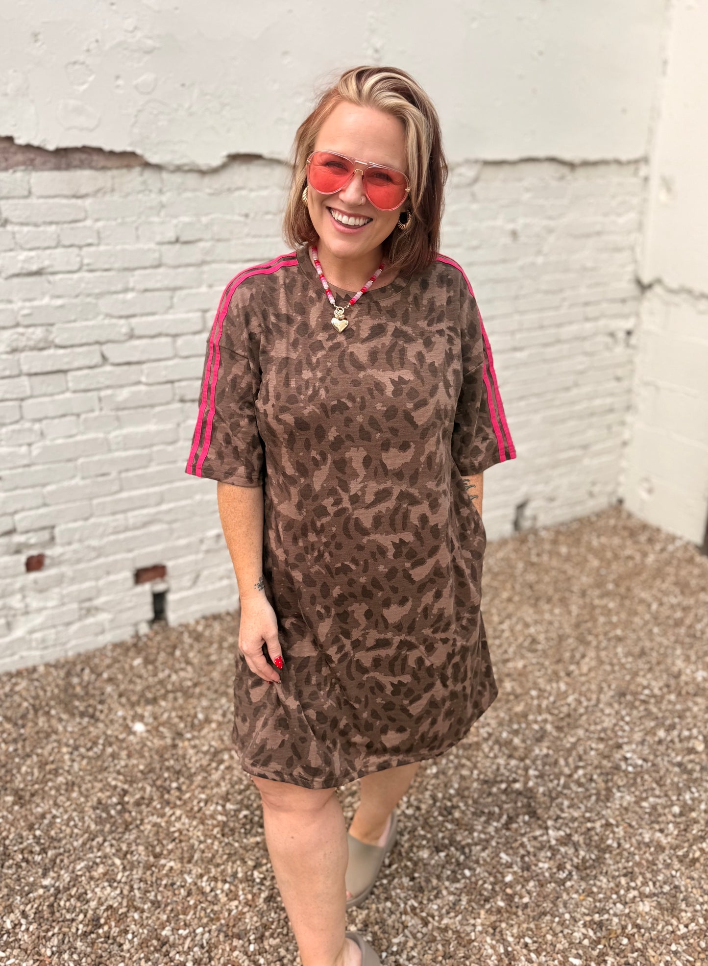 Leopard Contrast Stripe Mini T-Shirt Dress