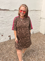 Leopard Contrast Stripe Mini T-Shirt Dress