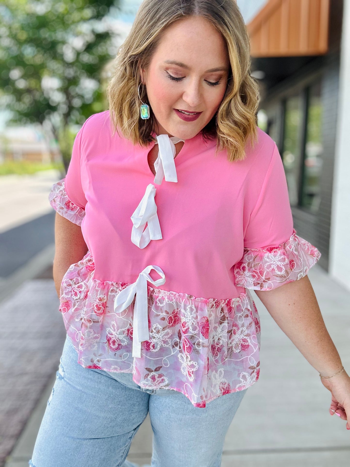 Rosy Ruffle Bow Top