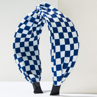 Blue Checkered Knotted Headband