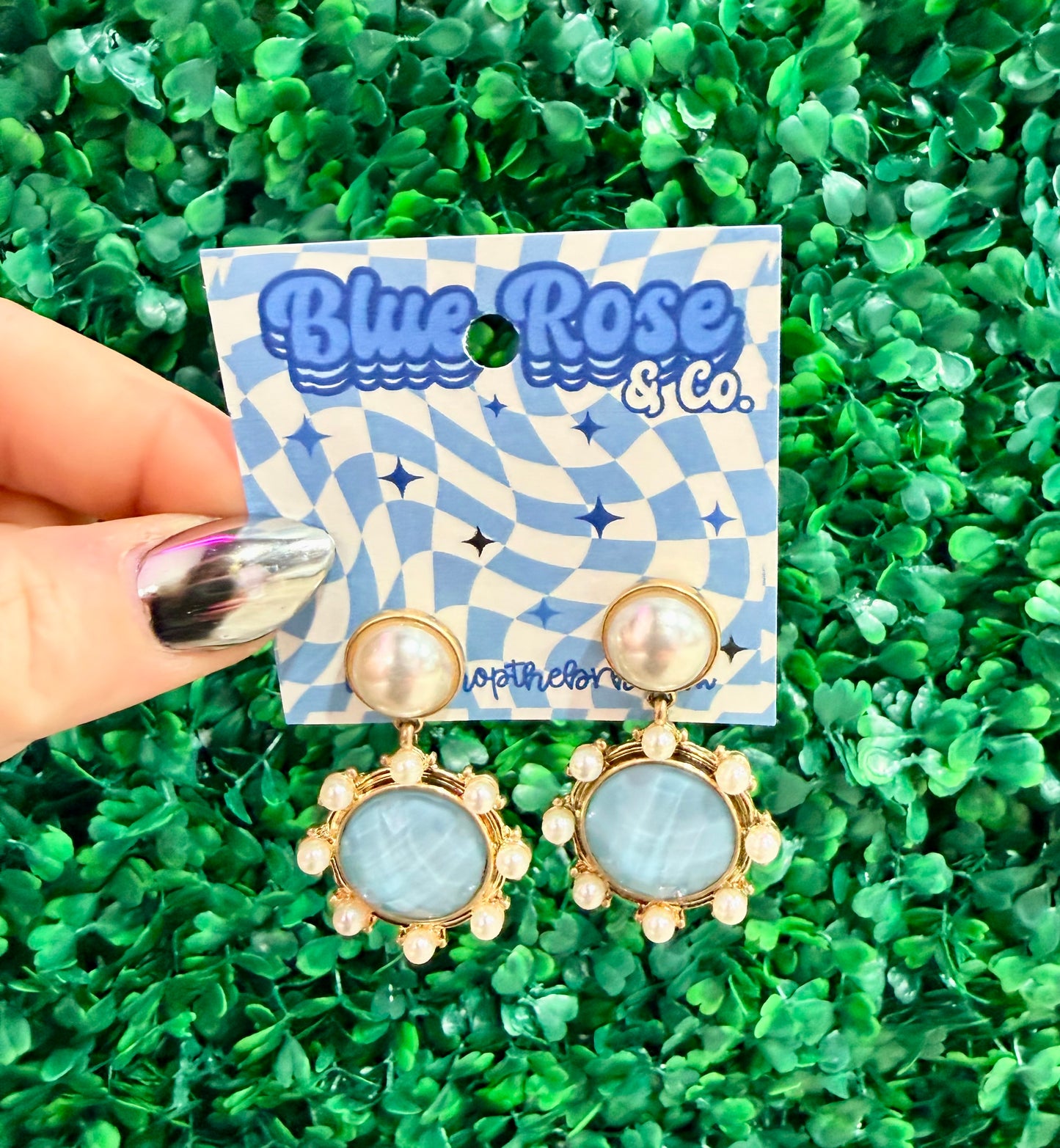 Pearl Post Earrings in Blue
