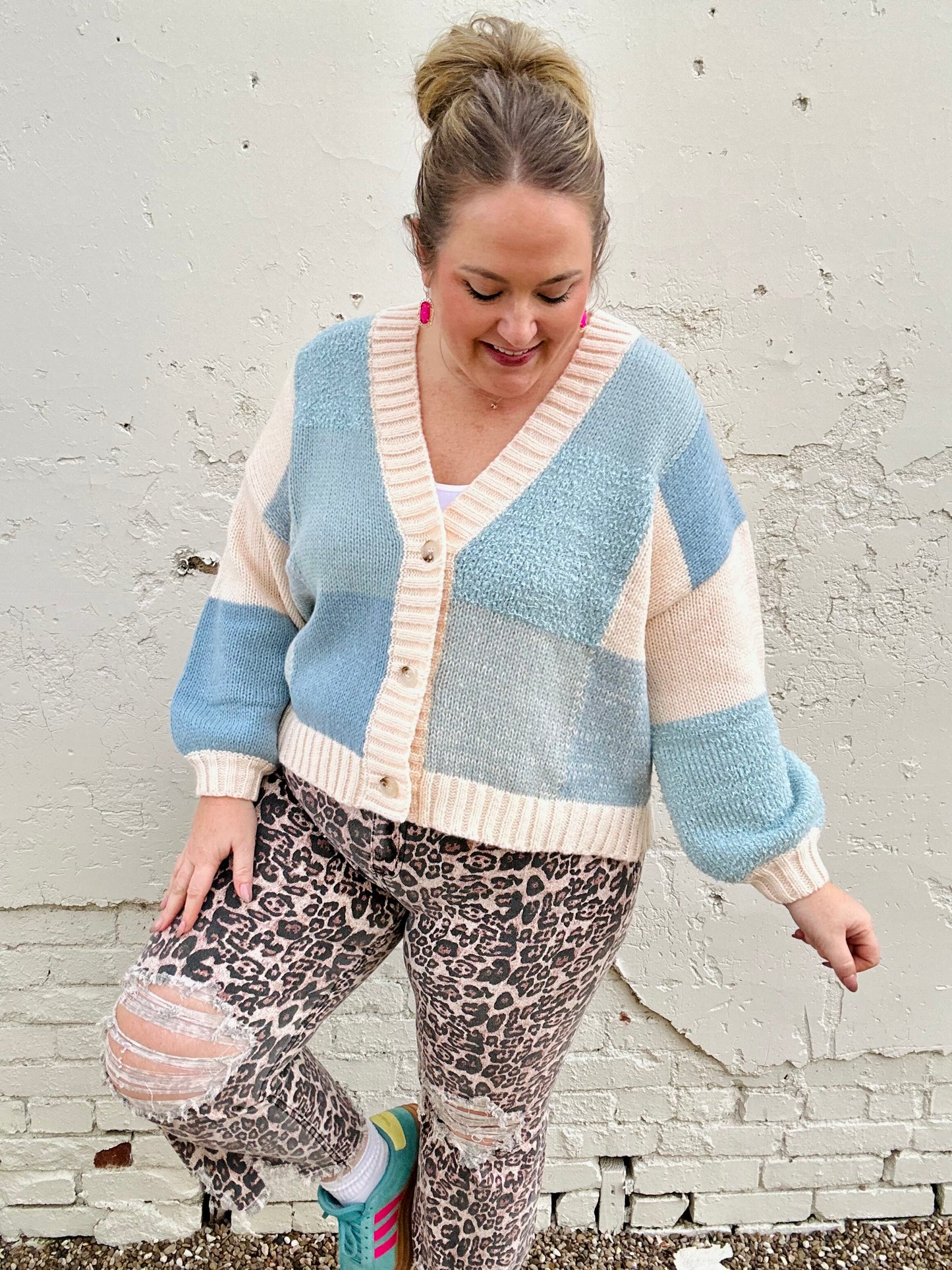 Abby Blue Block Cardigan