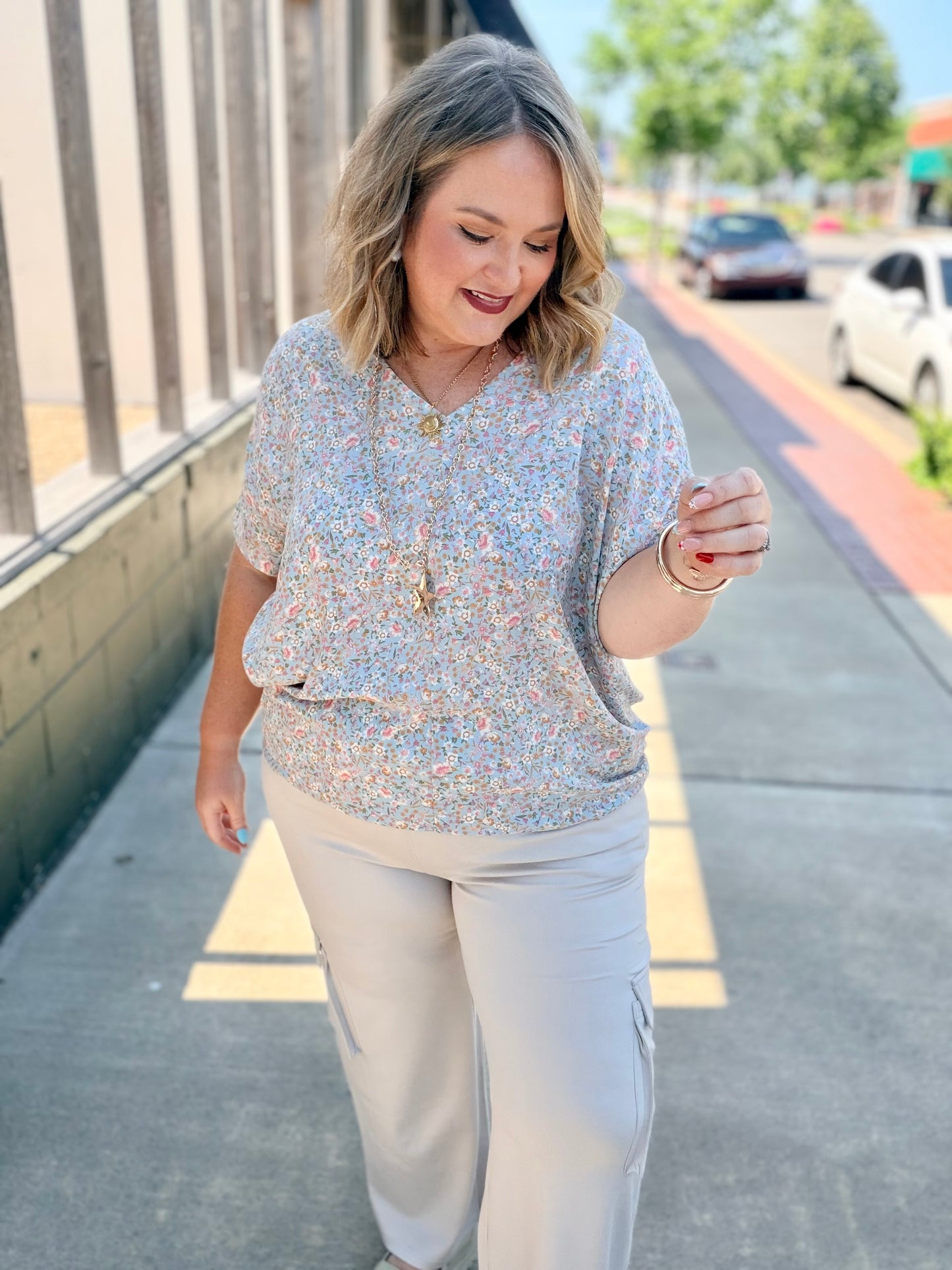 Floral Print Oversized V-Neck Top