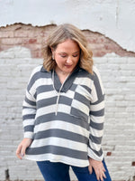 Alexa Grey Striped Top