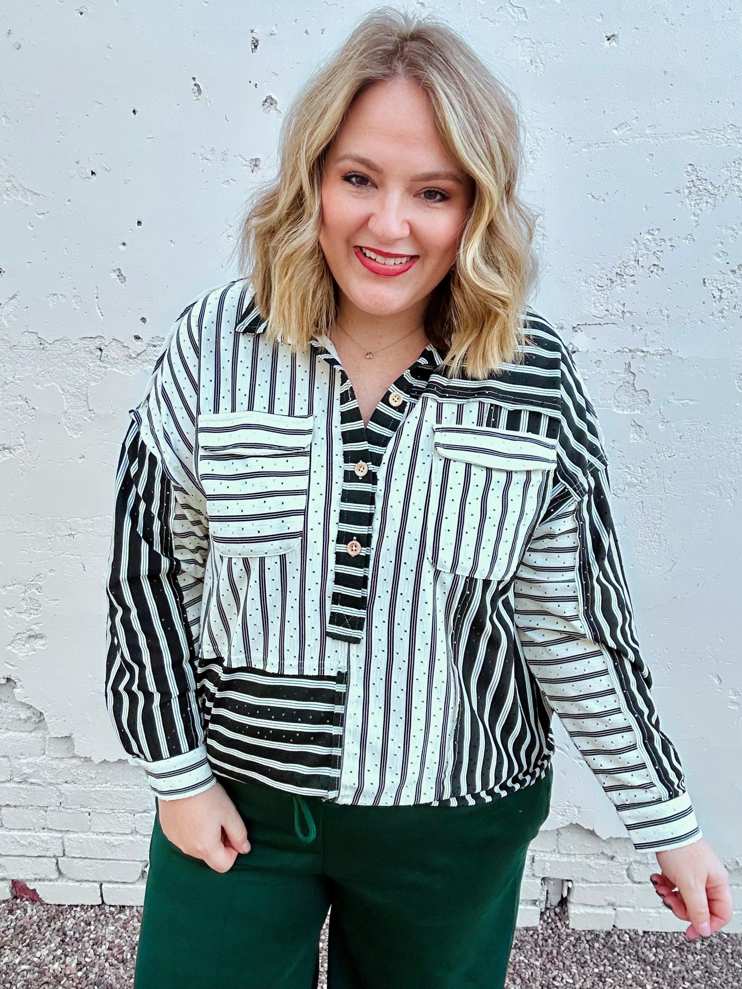 Stacy Striped Collared Top