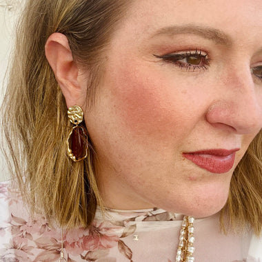 Geostone Drop Earrings - Amber
