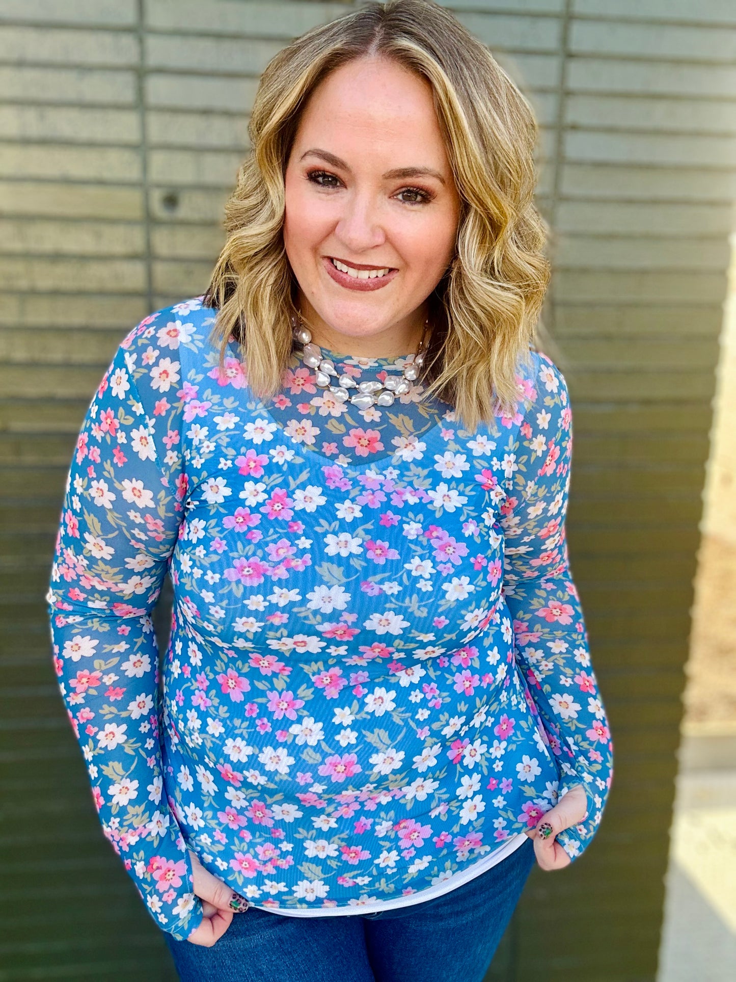 Bloom & Blue Mesh Top