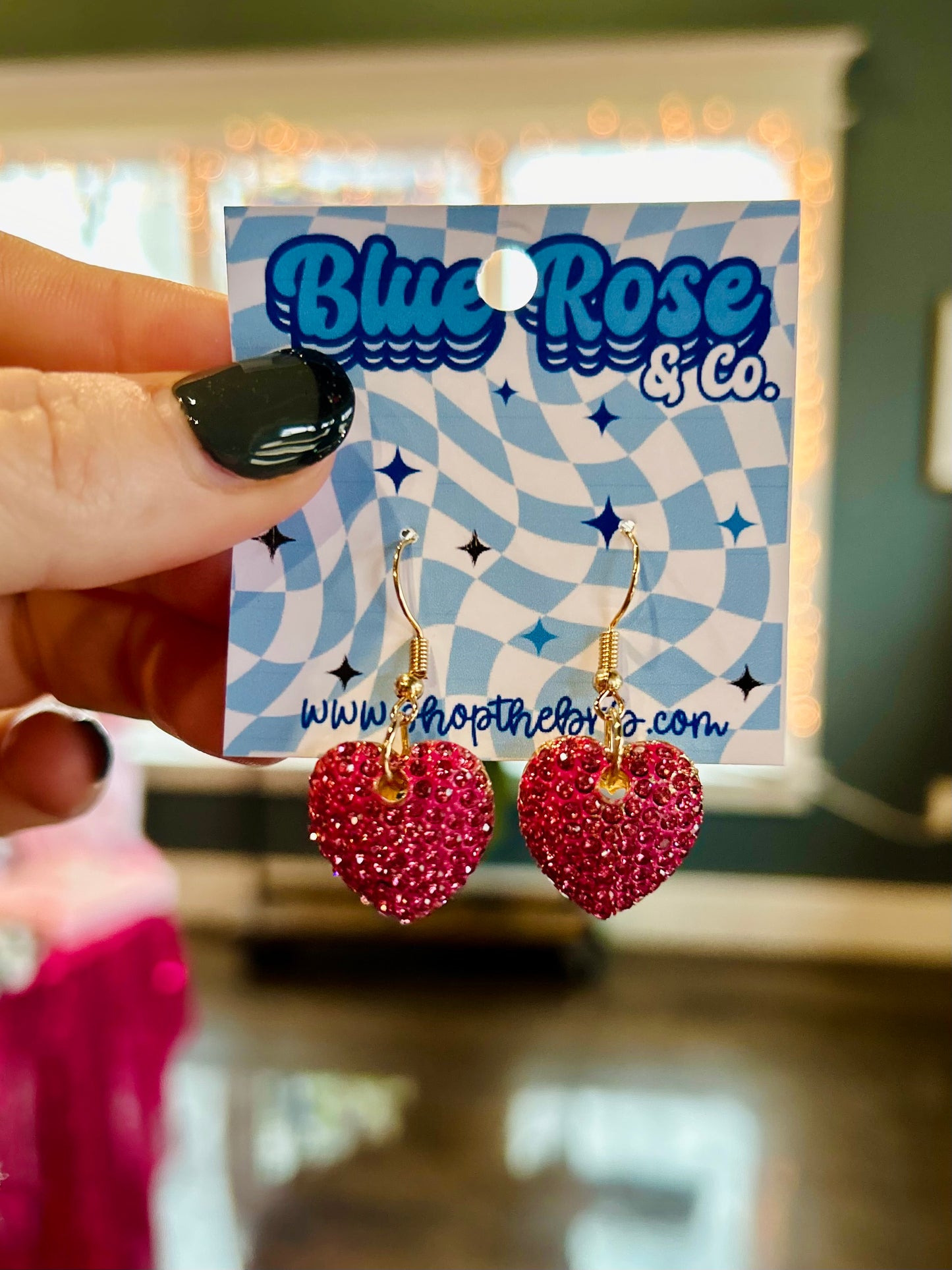 Rhinestone Puffy Heart Earrings (Multiple Colors)