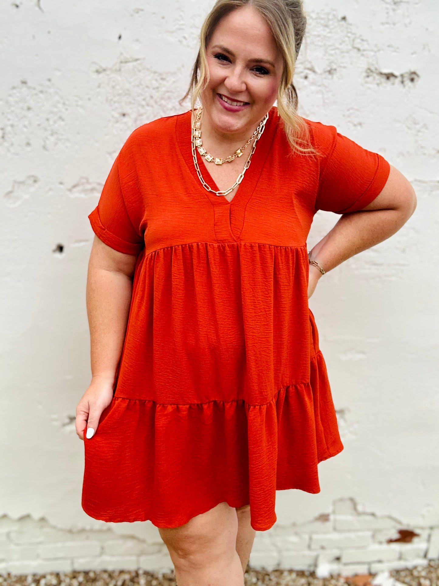 Brooke Tiered Rust Dress