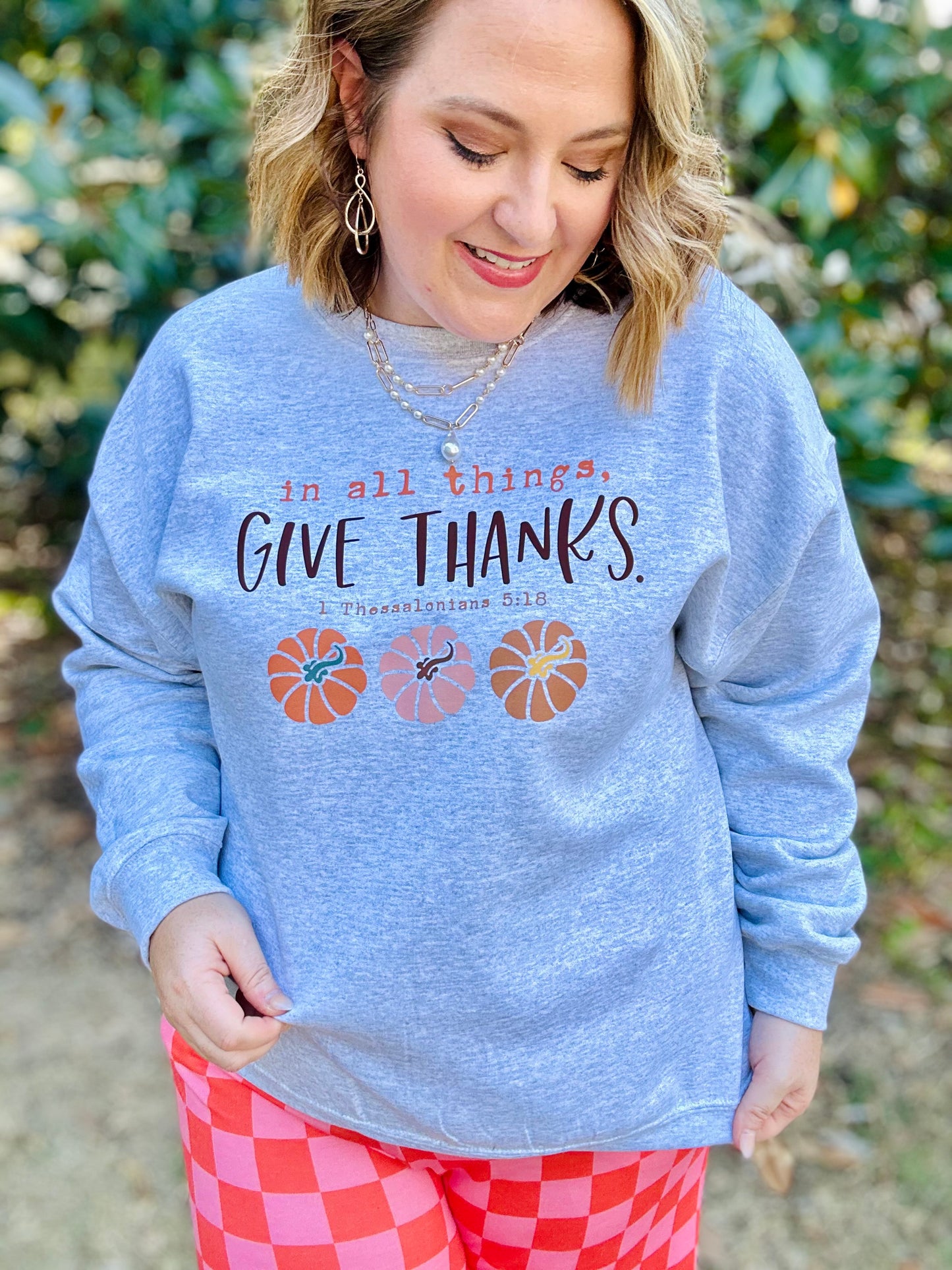 Give Thanks Sweatshirt on Gray