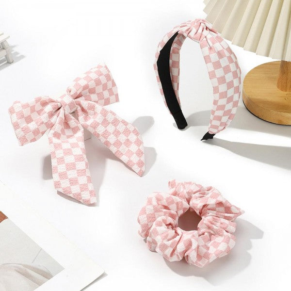 Pink Checkered Scrunchie Set