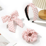 Pink Checkered Scrunchie Set