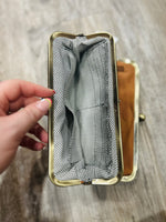 Karen Kiss Lock Clutch in Tan