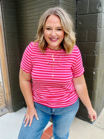 Lennie Stripe Scalloped Top in Red