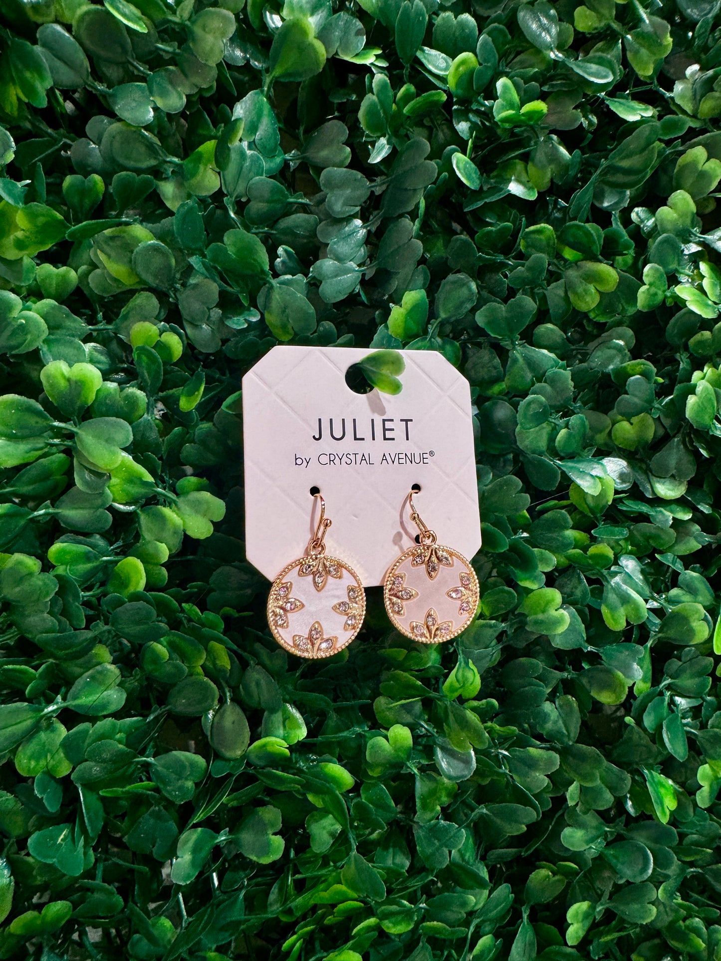 Pearlescent Circle Rhinestone Earrings
