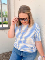 Stripe Contrast Crew Neck Drop Shoulder Tee