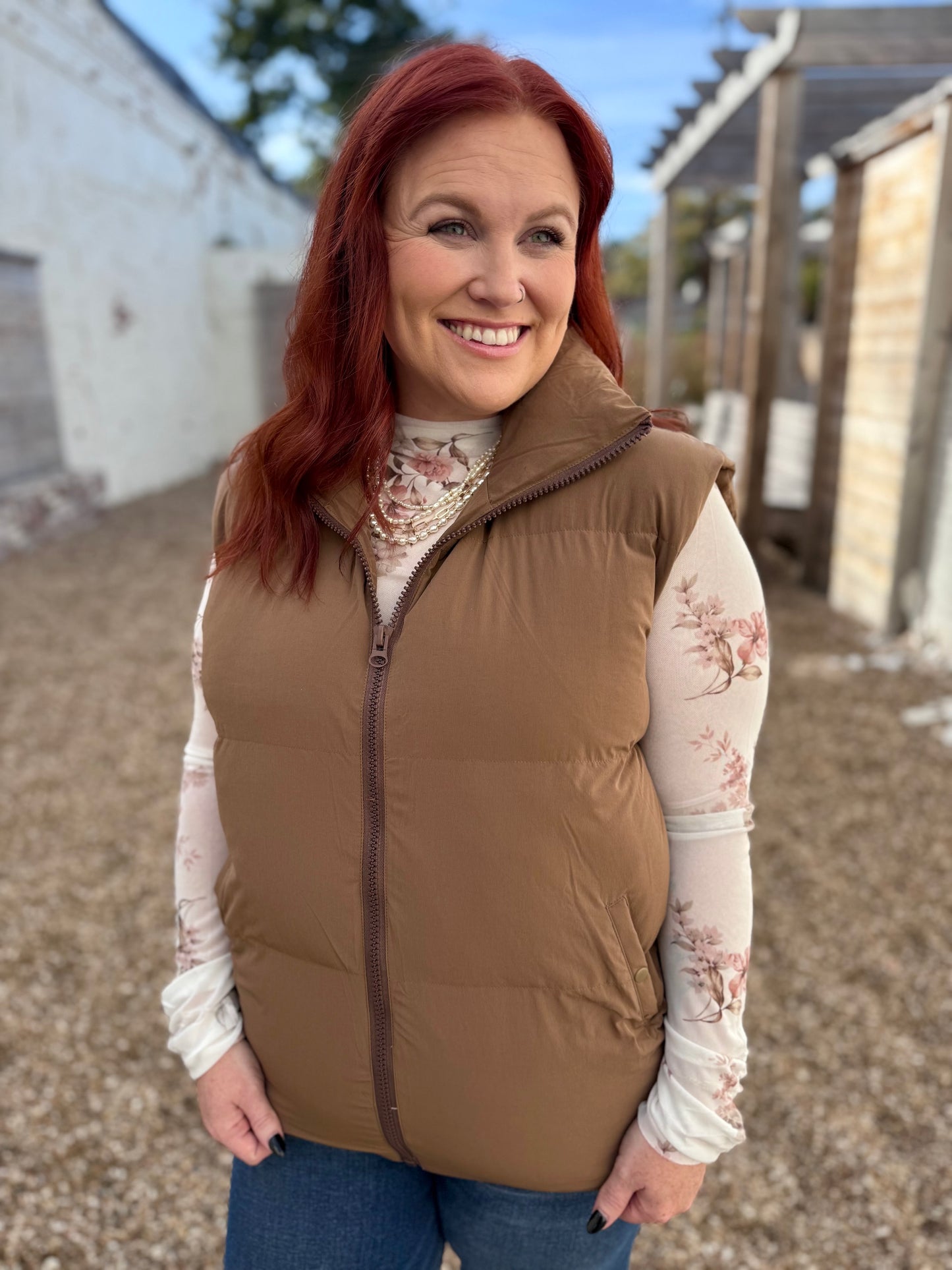 GraceLynn Puffer Vest in Brown