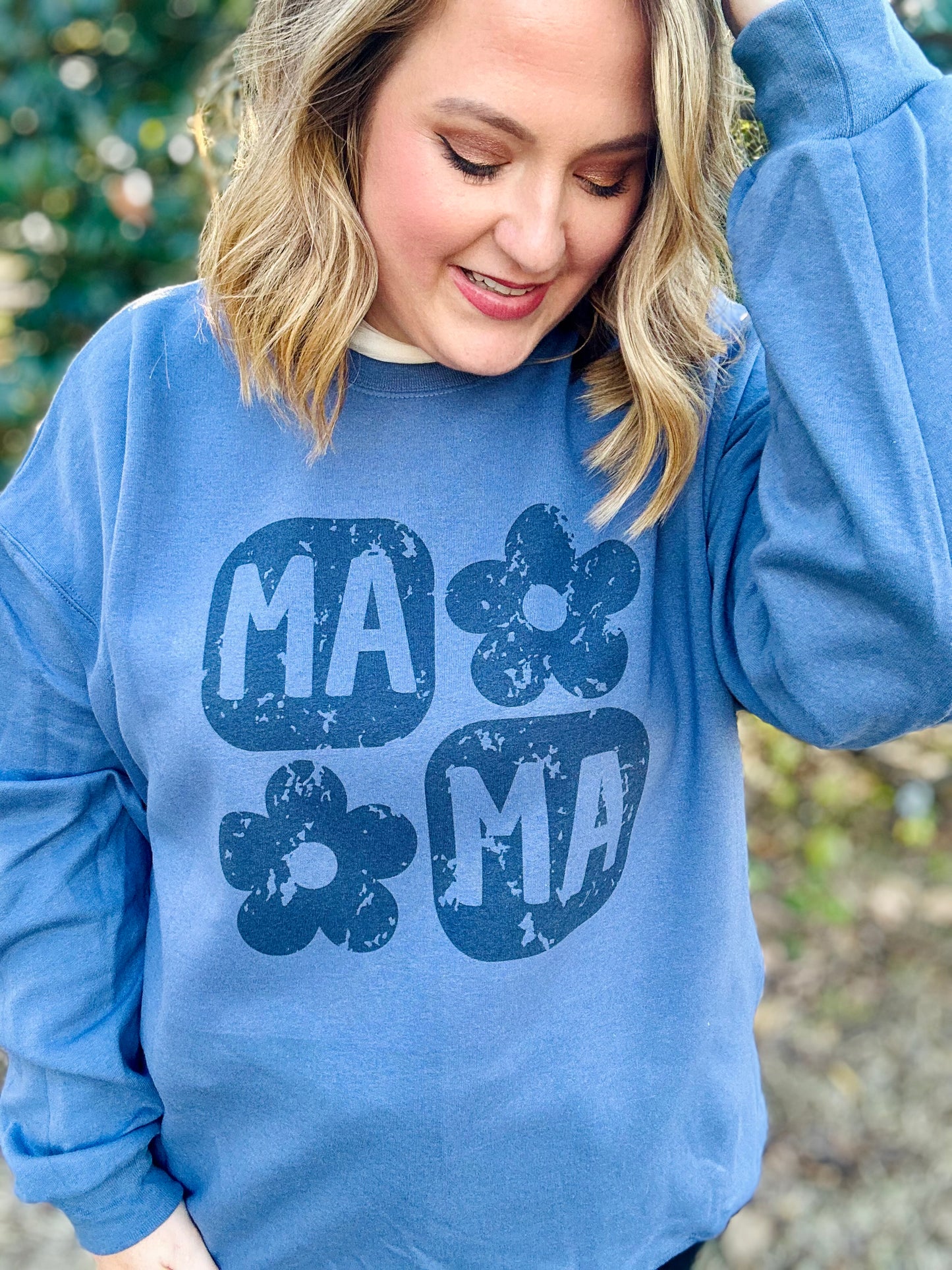 Mama Floral Sweatshirt in Denim