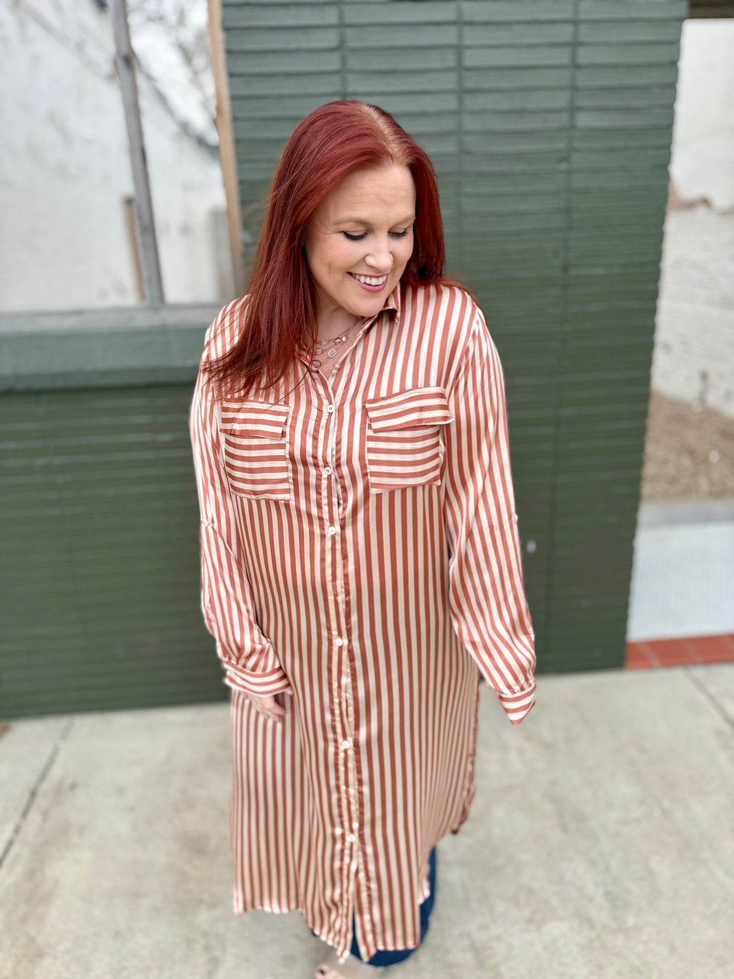 **DOORBUSTER** Sabrina Striped Button Down Midi Dress