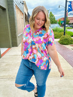 Malia Mixed Print Button Top